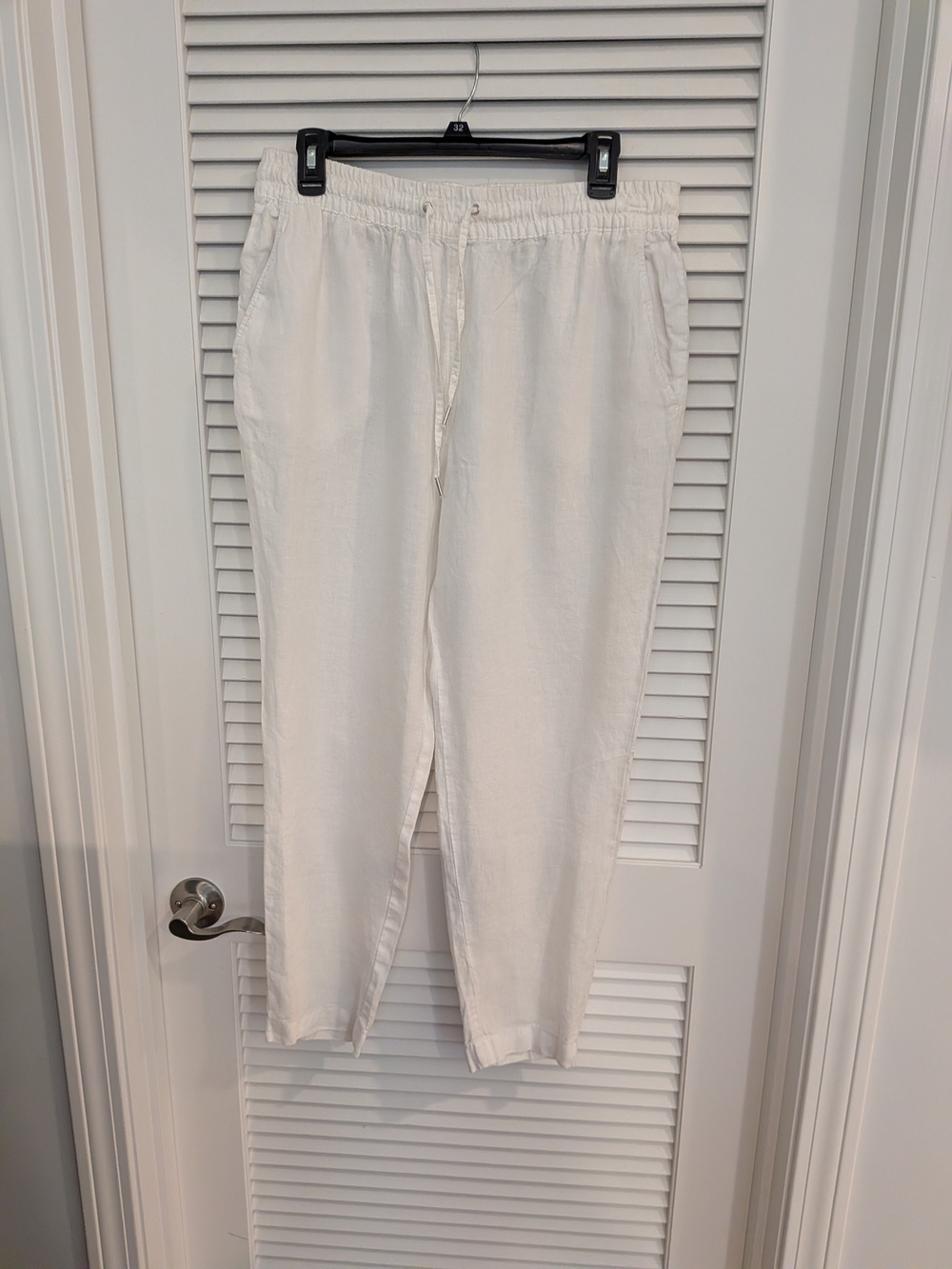 H& M White Drawstring Linen Blend Pants Women Size 8 (Medium)